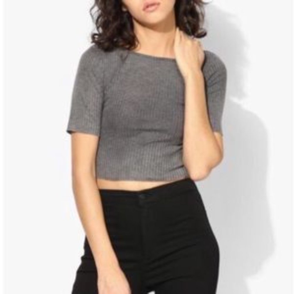 TOPSHOP Gray Ribbed Crop Top Size 2